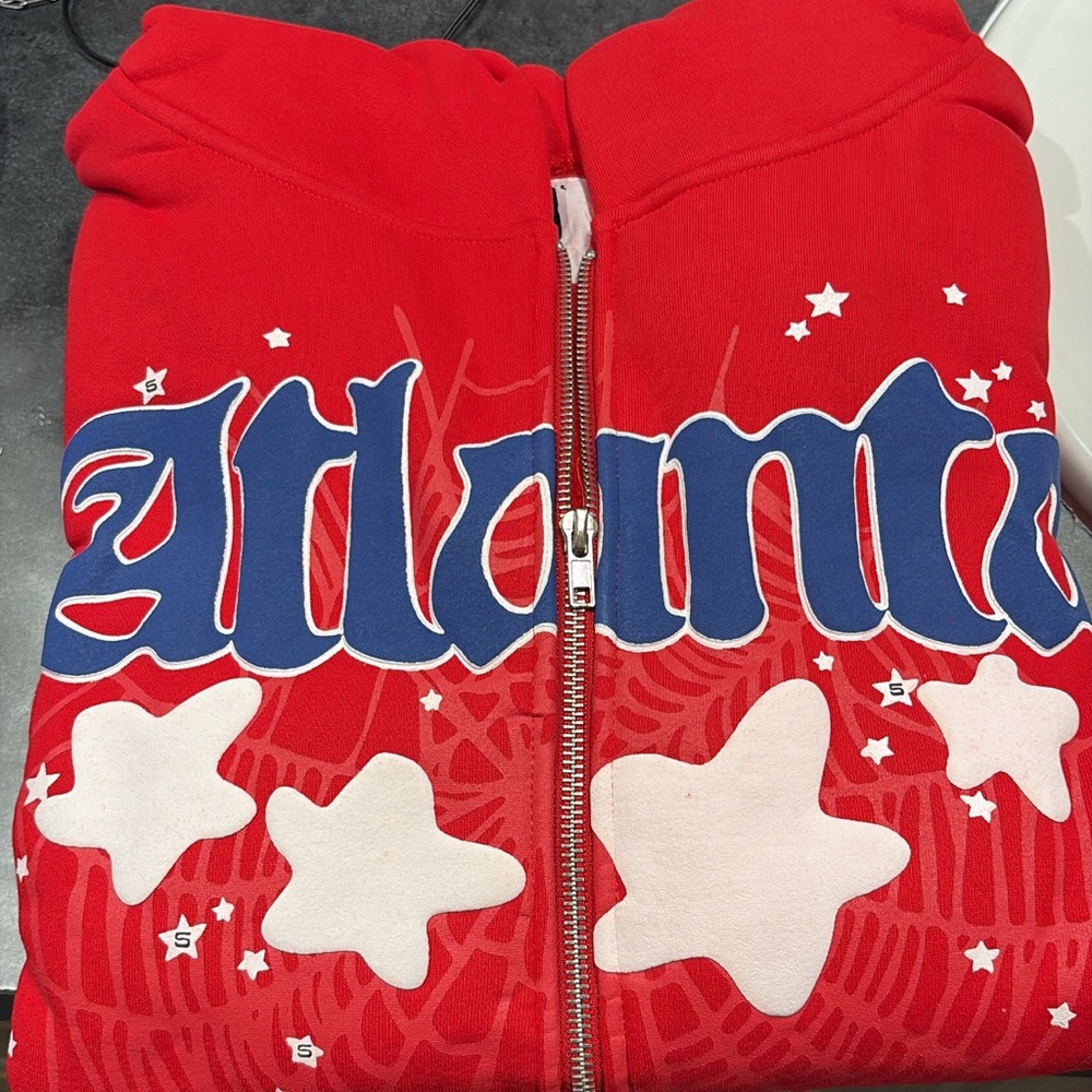 Red Hoodie with Blue and White Star Design